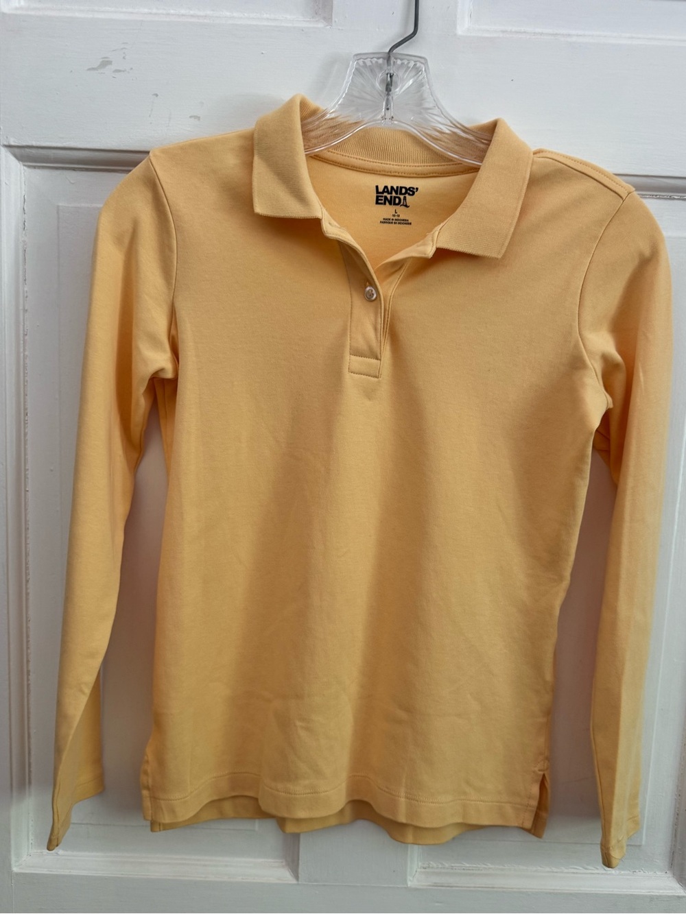 Lands' End Girls' Long-Sleeve Interlock Polo Shirt in Yellow Maize - Size Large